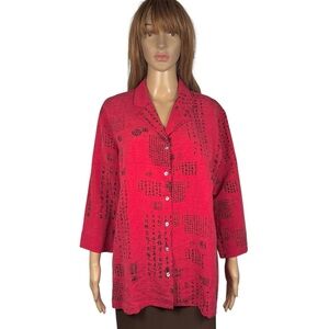 Chico's Design Silk Linen Red Shirt Size 2 US L
